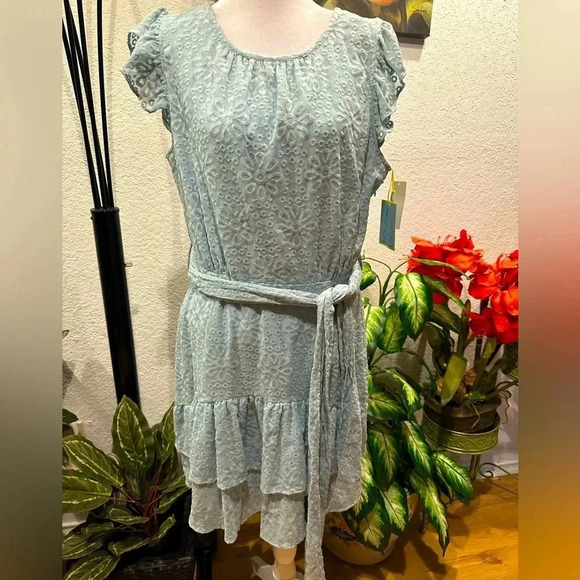 CeCe aqua dusk layered mini dress size 10 - Picture 2 of 10